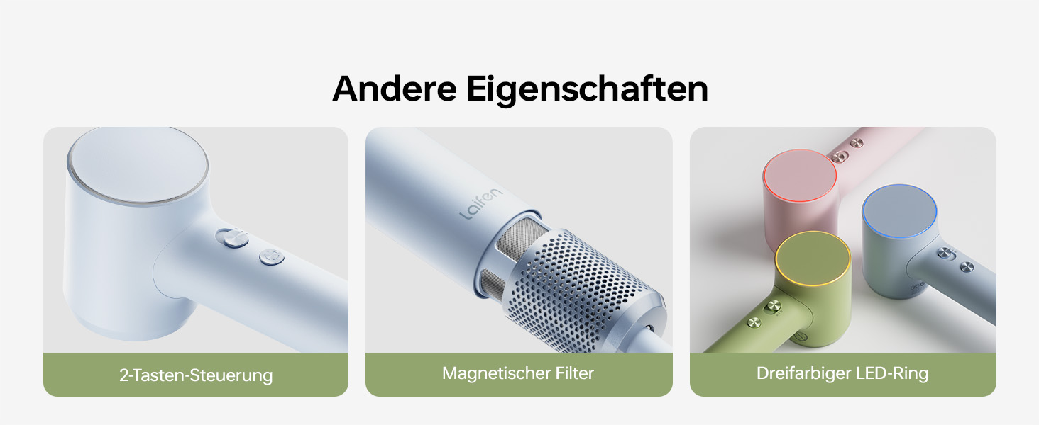 Компактний фен для волосся Laifen Mini з безщітковим двигуном (110 000 об/хв) та іонізацією, швидкий та тихий дорожній фен, синій