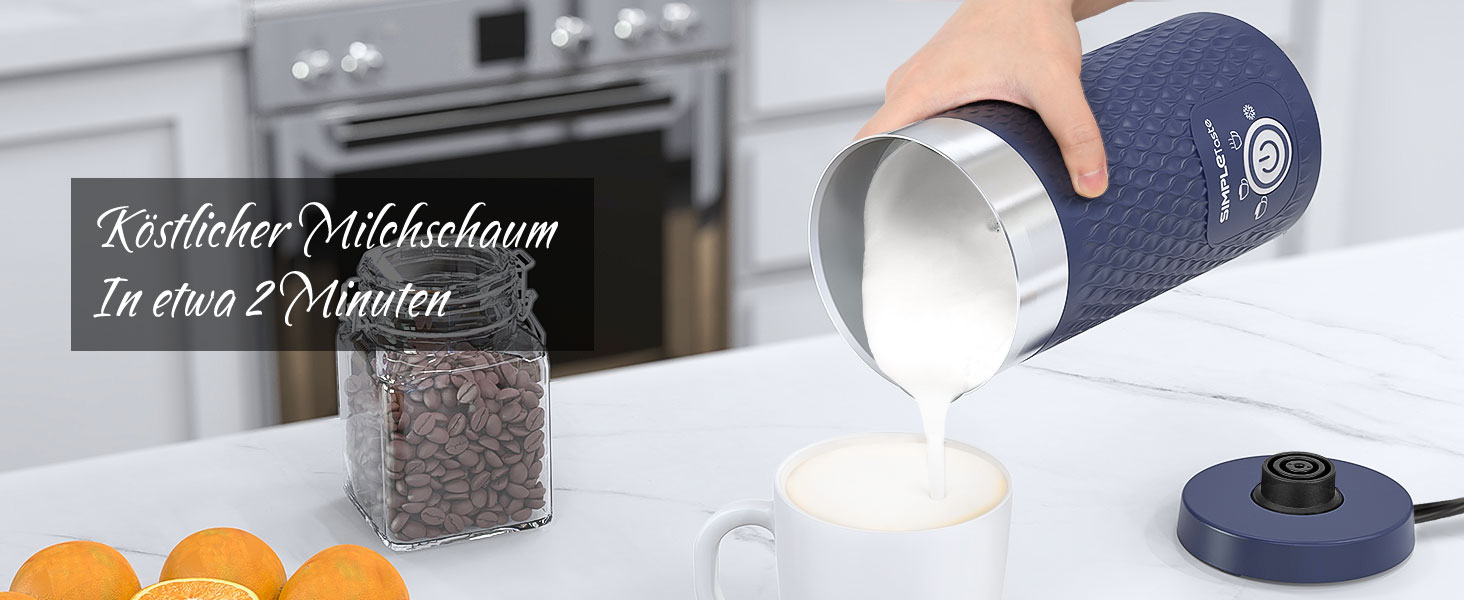 Електричний спінювач молока SIMPLETaste 4-в-1: спінювач, нагрівач молока, для капучино, лате, макіато (блакитний)