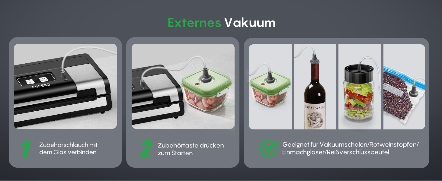 Вакууматор FRESKO Automatik для продуктів: автоматичний вакуумний пакувальник з турбо-потужністю 18л/хв, керування однією кнопкою, комплект з 2 рулонами для пакетів