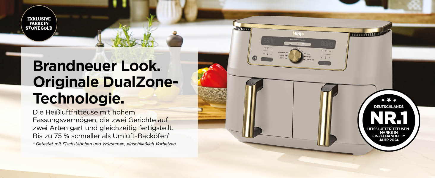 Фритюрниця Ninja Dual Zone Digital Air Fryer 9.5L, 6-в-1, 2 відсіки, Stone/Gold DZ400EUSTGD