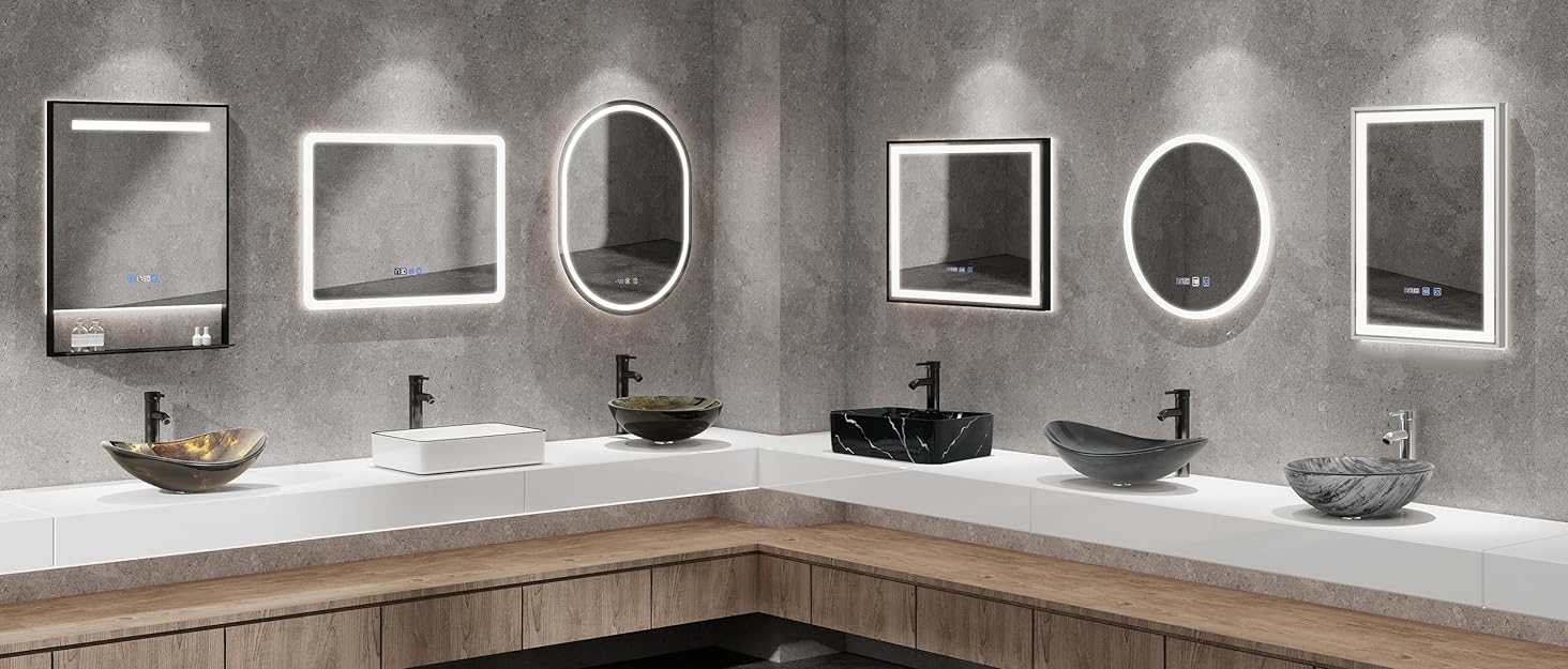 Дзеркало для ванної кімнати YU YUSING з підсвічуванням 80x60 см LED, 3 кольори світла, регулювання яскравості, антизапітніння, сенсорний вимикач, таймер, загартоване скло, IP44, овальне