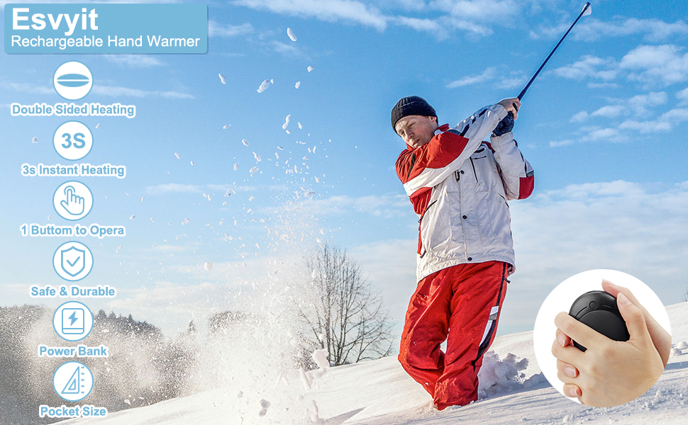 Електричний грієчка USB, Powerbank 5200mAh, портативний кишеньковий грієчка, багаторазовий, для жінок та чоловіків, Raynaud, Outdoor, кемпінг, полювання, катання на лижах, чорний та білий (чорний та сірий)