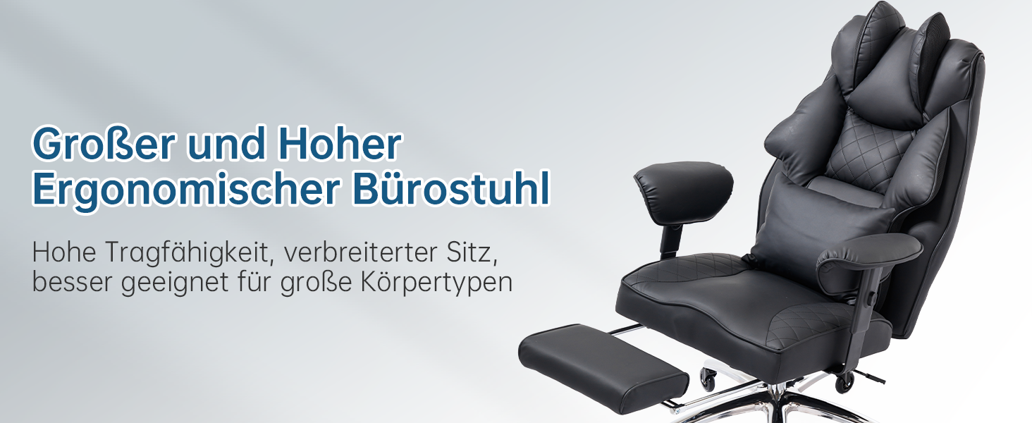 Офісний крісло Asukale Ergonomic 200kg з підніжкою, поперековою подушкою та широким сидінням, регульоване по висоті, імітація замші (чорний)