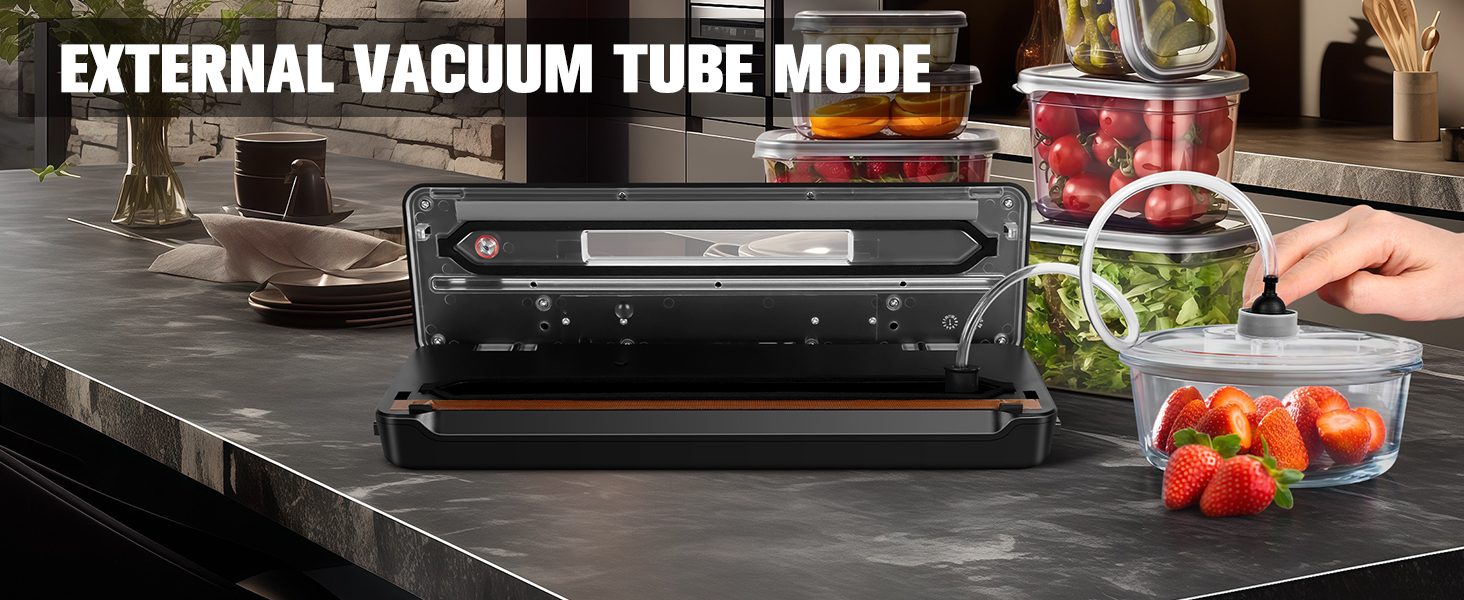 Вакууматор для продуктів LanBlu 7 в 1 з подвійним гарячим швом, вакуумний пакувальник для сухих та вологих продуктів, 80кПа