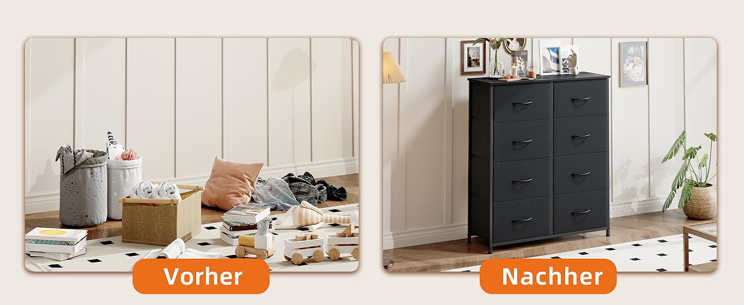 Тканинна комода з шухлядами Somdot - комод для спальні, вітальні, прихожої, 8 шухляд, білий (30T x 80B x 93H см)