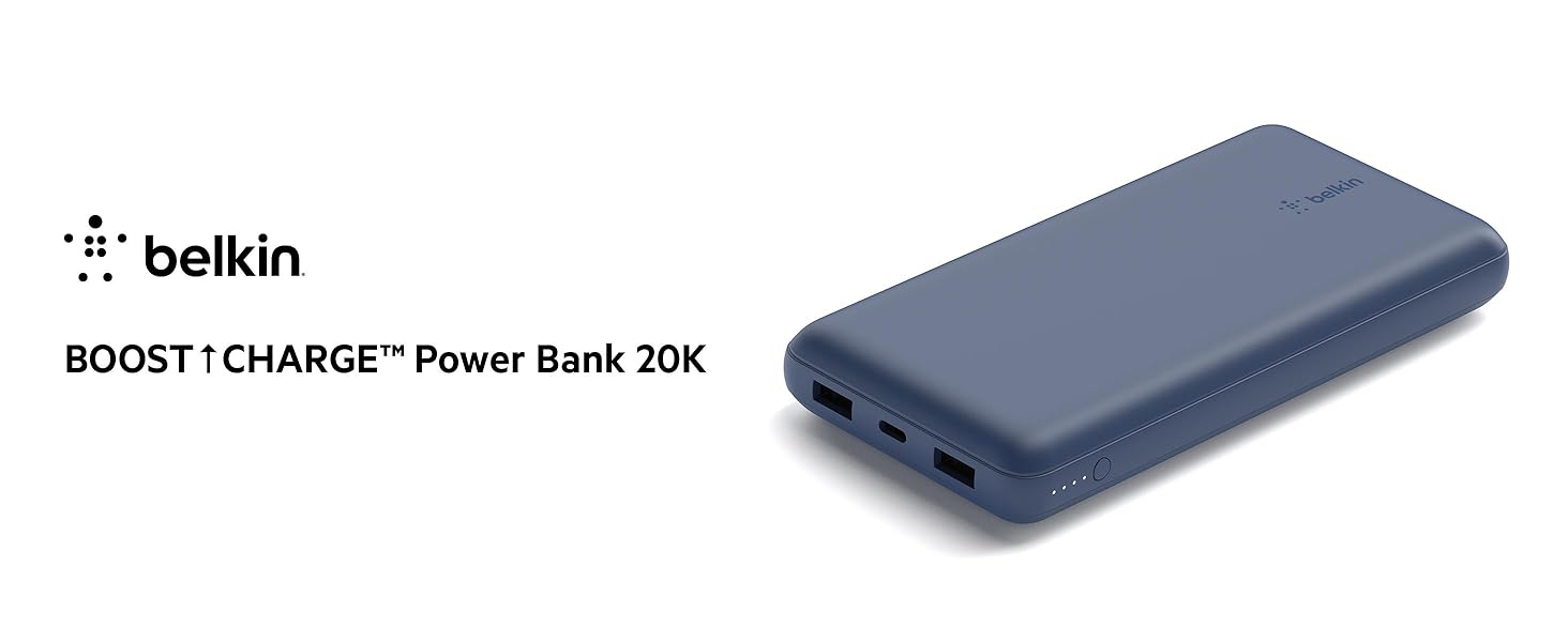 Повербанк Belkin 20K, 20 000 мАг, USB-C/USB-A, включаючи кабель, для iPhone, Galaxy, Pixel - синій