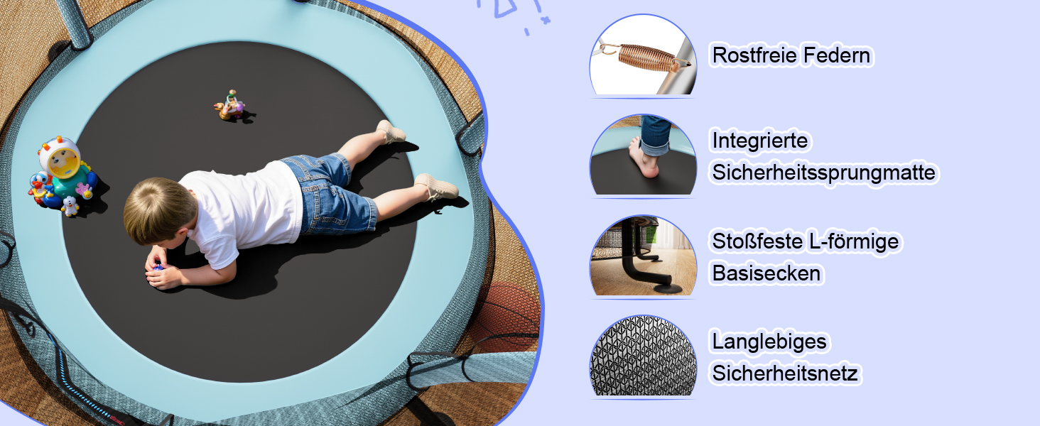 Батут дитячий JUMMICO з захисною сіткою Ø145 см, до 50 кг, блакитний - для дому та вулиці, від 3 років