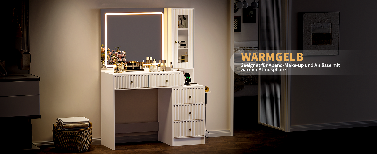 Дзеркальний туалетний столик Belife з підсвічуванням та 7 шухлядами, з розеткою та 3 кольорами світла для спальні (V3)