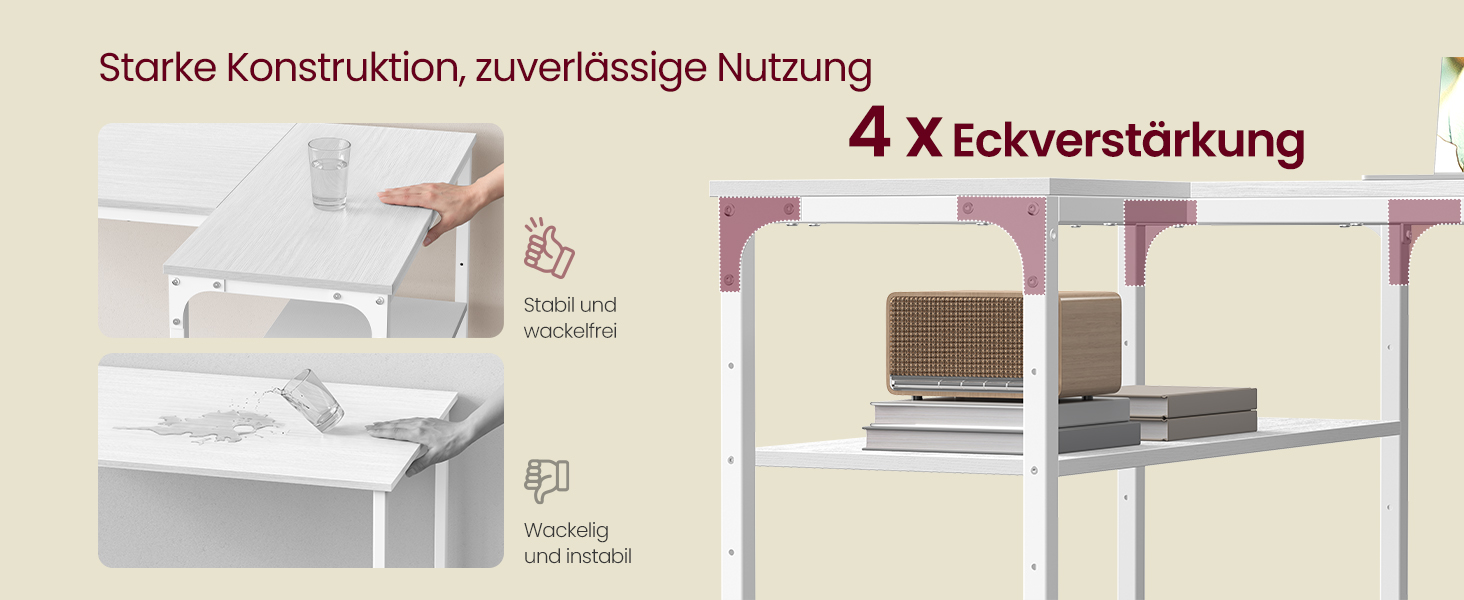 Кутовий стіл VASAGLE L-подібної форми з полицею, для офісу вдома, 120 x 80 см, Ahornweiß (без розетки)