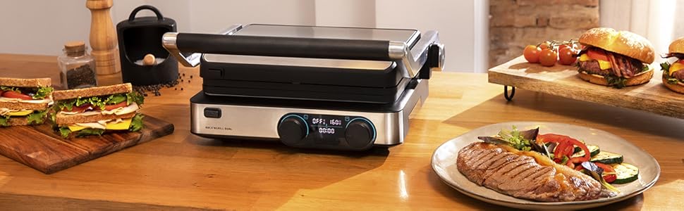 Електричний гриль Cecotec Rock'nGrill Dual 2000W з незалежним регулюванням температури, знімні антипригарні пластини, відкривання на 180°