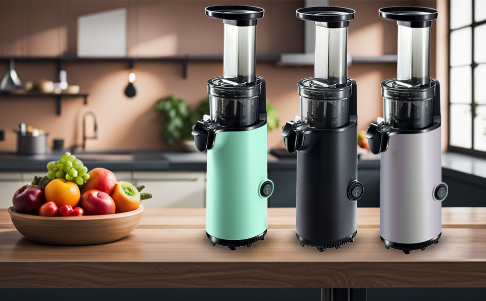 Електричний повільний соковитискач JuiceInstant Kompakter для фруктів та овочів, холодний віджим, BPA-free, з фільтром, антивитікання, чорний