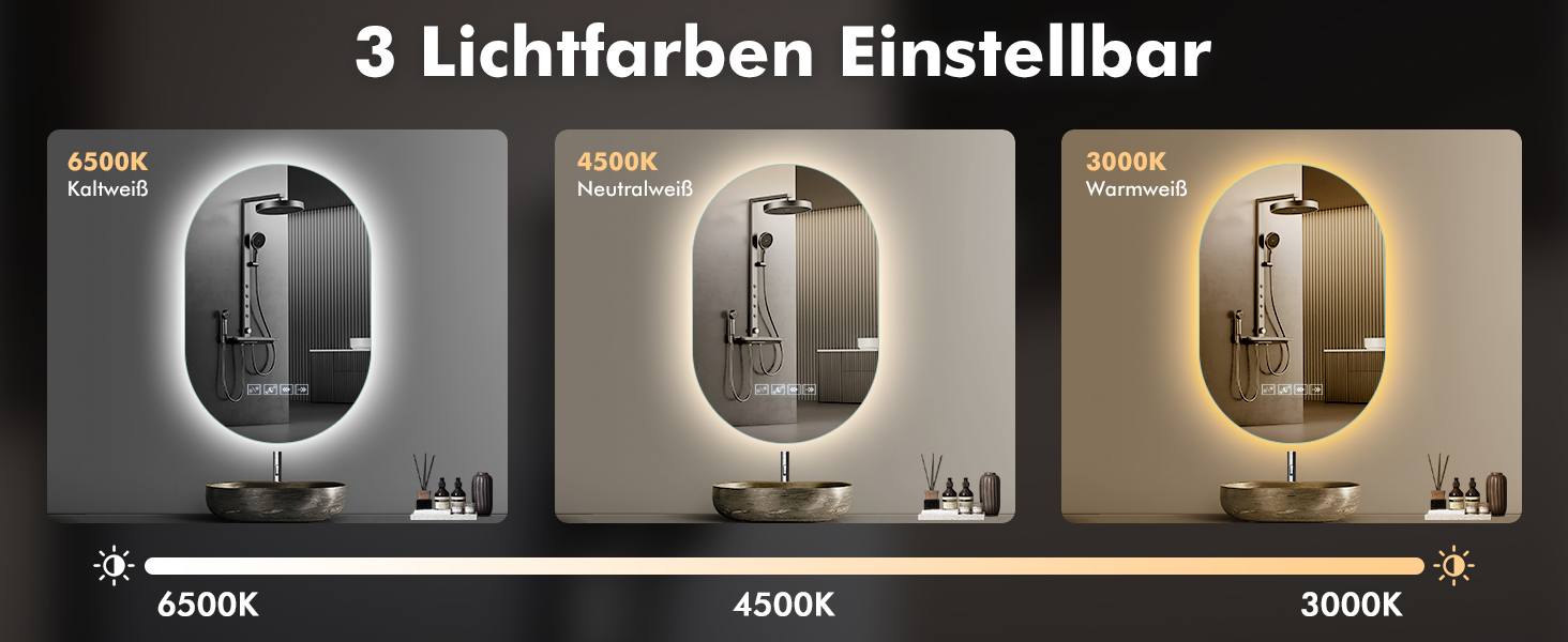 Дзеркало для ванної кімнати Worshow з підсвічуванням 50x70 см, прямокутне, LED, з антизапарюванням, Bluetooth, 3 режими кольору, таймер, пам'ять, сенсорне керування