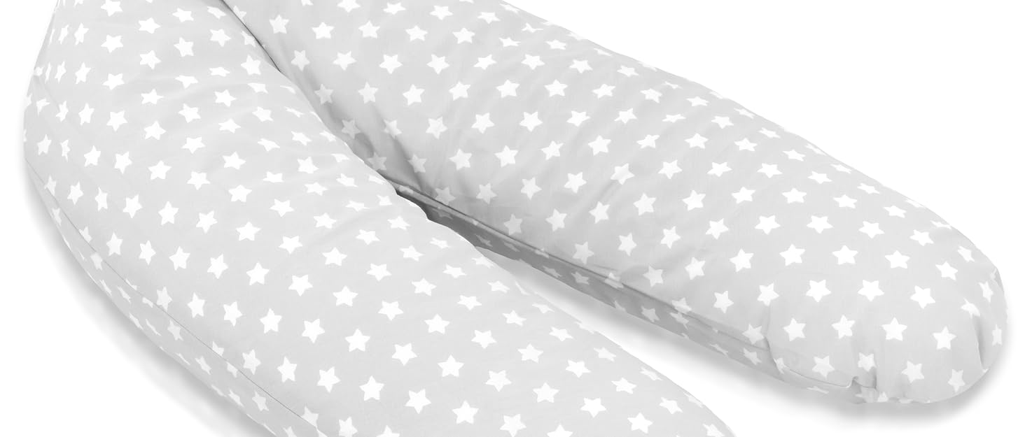 Подушка для годування Joyfill® Premium Stillkissen з мікроперлин, 170 см - ідеальна для сну та годування. Зручна та тиха завдяки наповнювачу з мікроперлин. Бічна подушка для годування, 100% Made in Germany. Сірий колір, в горошок.