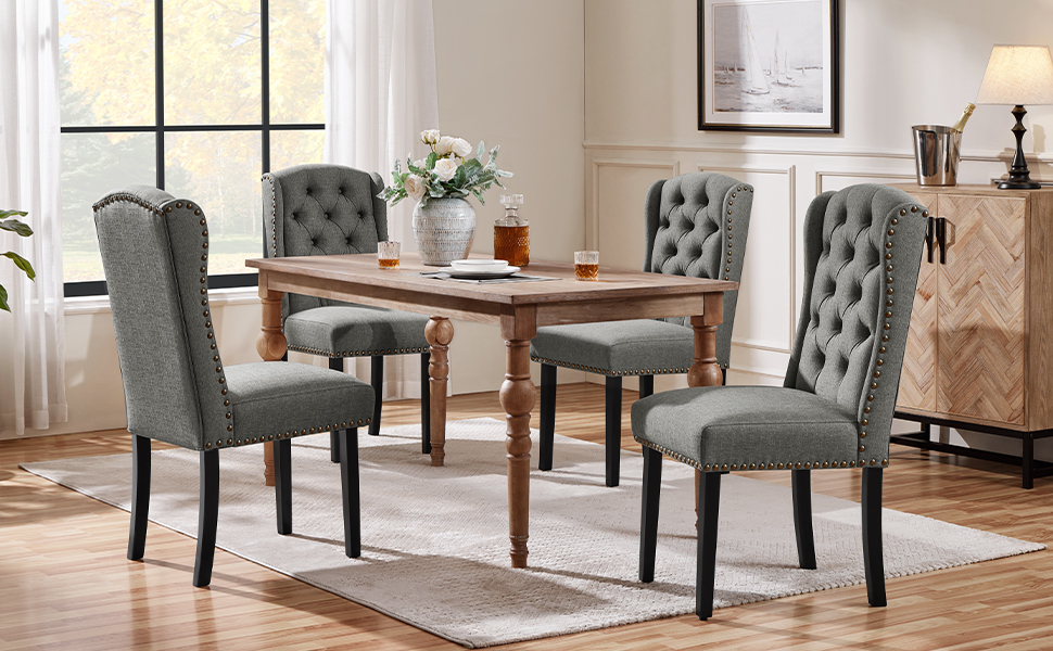 Набір кухонних стільців Yaheetech з крилатим спинком, оббитий стілець для їдальні, до 140 кг, сірий (2, світло-сірий)