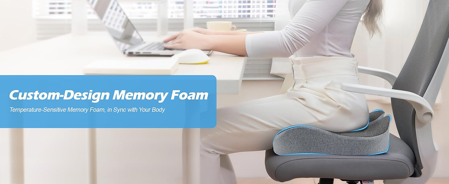 Подушка для офісного крісла Lofty Aim з Memory Foam: ергономічна, для куприка, при болях в спині та сідницях, для офісу, авто, літака, інвалідного візка – чорний та сірий