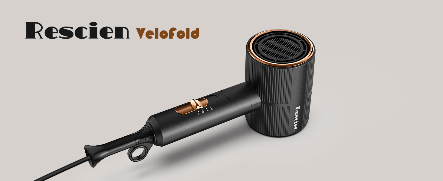 Компактний іонний фен для волосся 2000 Вт, складаний дорожній фен з дифузором та styling-насадкою, швидке сушіння, низький рівень шуму (Чорний)