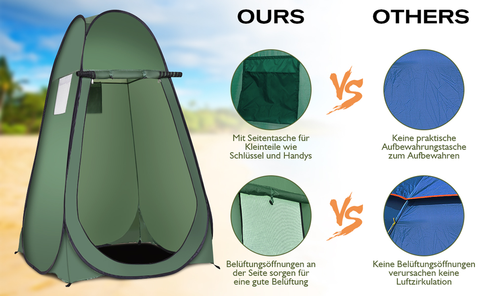 Намет-роздягальня Relax4Life Pop-up, душовий намет, туалетний намет, 120x120x190 см (зелений)