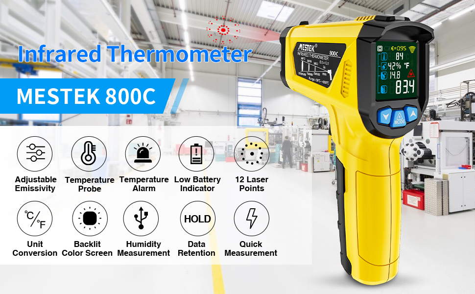 Інфрачервоний термометр MESTEK -50C до 800C LCD сигналізація