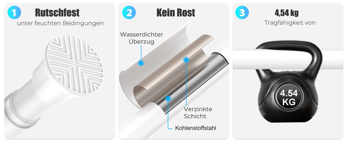 Штанга для карниза без свердління 76-200 см, телескопічна, для душу, одягу, вікна, кухні, шафи (біла)