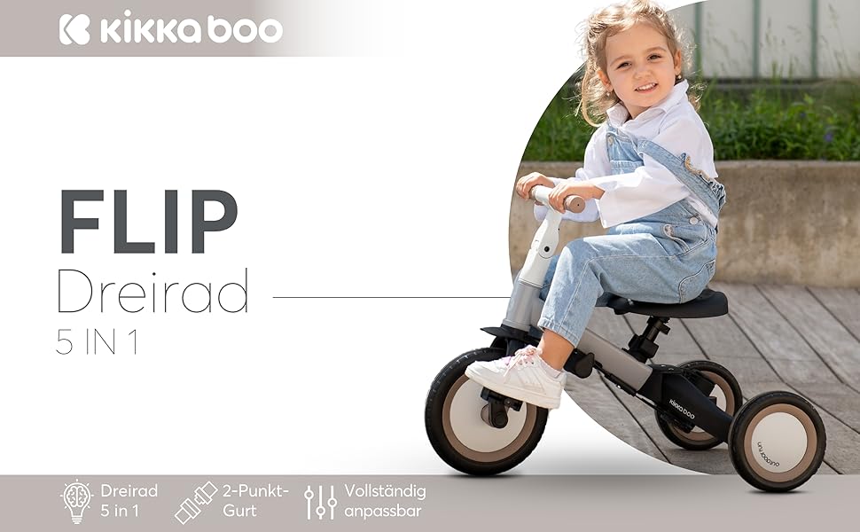 Триколісний велосипед KikkaBoo FLIP 5-в-1, з штовхальною ручкою, від 1 року до 5 років, армійсько-зелений