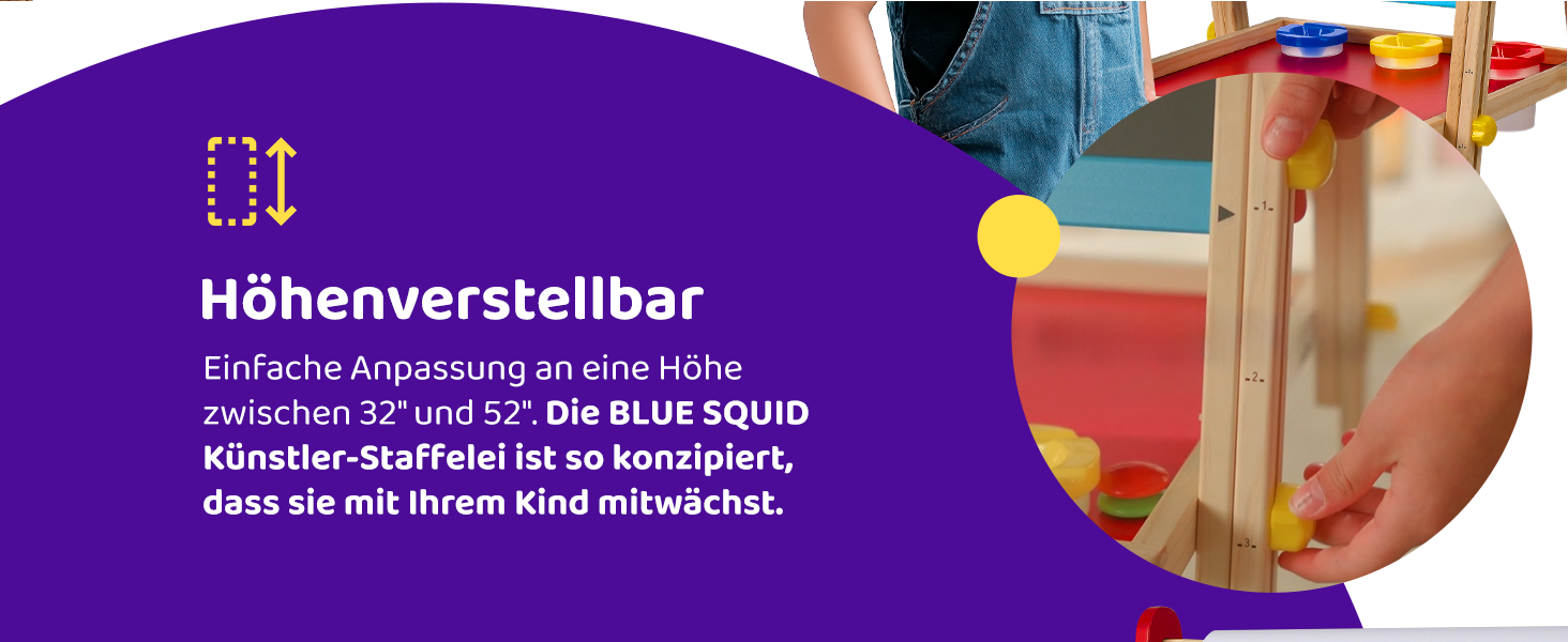 Дитяча мольберт Blue Squid Kinder Staffelei: регульована висота, двосторонній, з крейдяною та магнітною дошкою, рулоном паперу, 100+ аксесуарів, для дітей 3-12 років, преміум-якість 2025