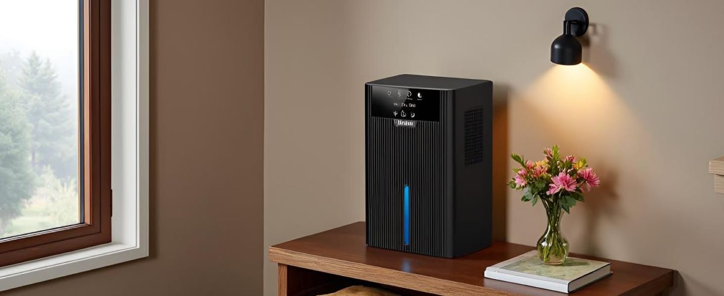 Електричний осушувач повітря Tipkook 2400 мл з автоматичним розморожуванням, 10 кольорів підсвічування, таймер 8/12/24 год, 35 дБ, портативний для ванної, спальні, кухні, шафи (новий, чорний)