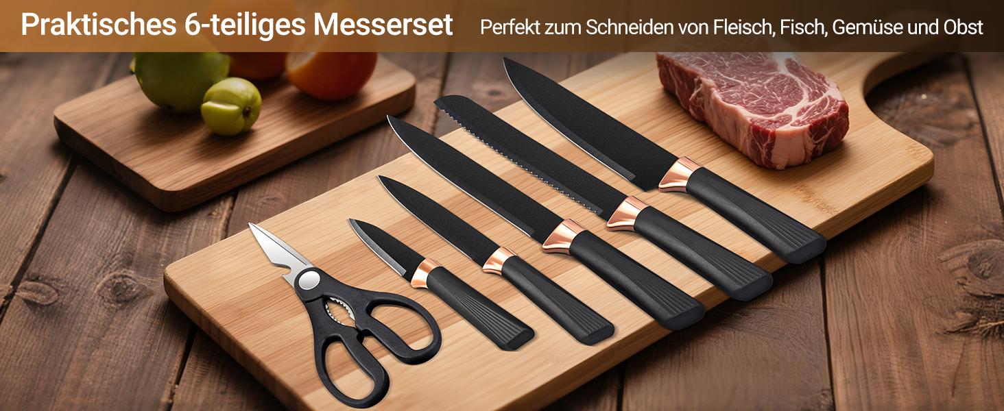 Набір ножів Makfoner 6 шт. з знімним бруском: кухонні ножі Сантоку, для хліба, кухонні, для чищення, універсальні, ножиці, з нержавіючої сталі, білий