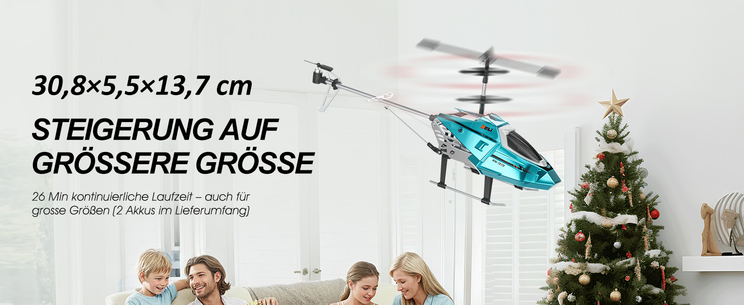 RC Гелікоптер XIKOTEC на радіокеруванні з 2 акумуляторами, LED підсвічуванням, автоматичним злетом/посадкою - іграшка для хлопчиків від 8 років, синій