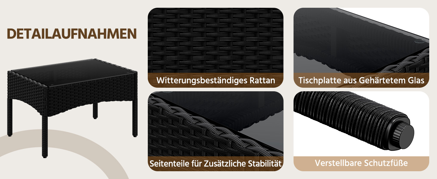 Набір садово-розплідницьких меблів Yaheetech на 4 особи з ротангу для тераси/балкону/саду (софа 2 місця, 2 стільці, стіл, подушки)