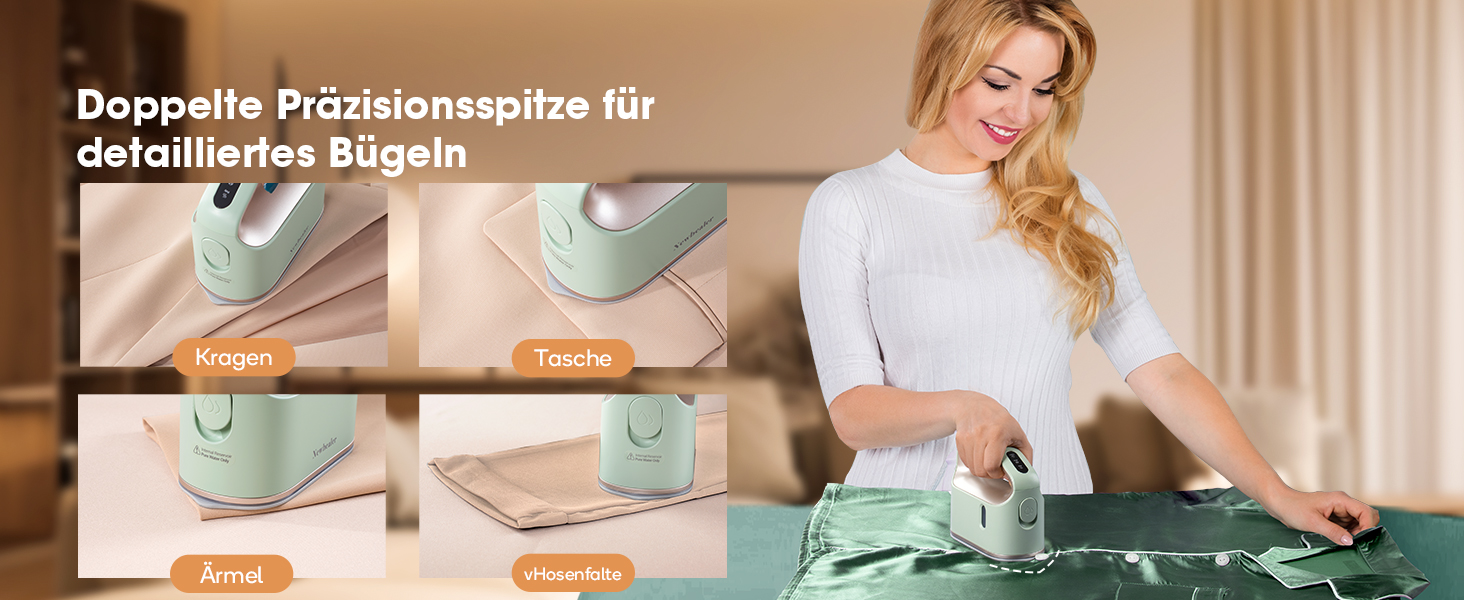 Праска з парою Newbealer 1200W: компактна, для подорожей, 3 режими, швидкий нагрів 45с, зелена