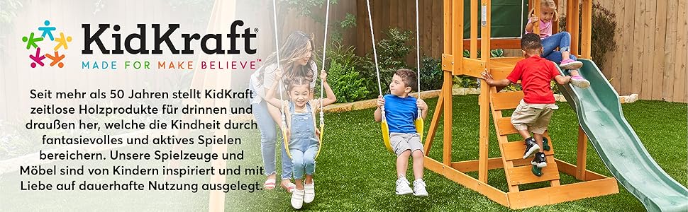 KidKraft Набір садових меблів для дітей з столом, лавкою, подушкою та парасолькою. Дерев'яні меблі для саду, смугастий синьо-білий, 106 см.