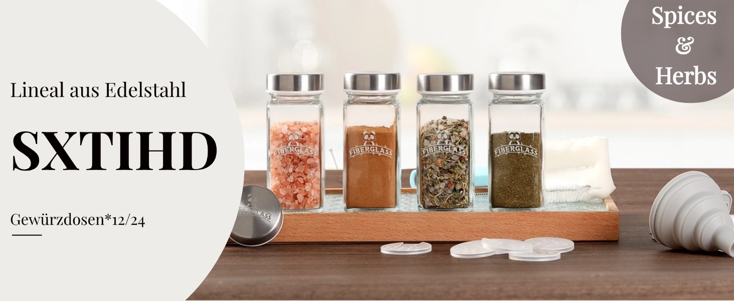 Набір скляних банок для спецій з дерев'яними кришками з акації, 24 шт по 120 мл (кутові)