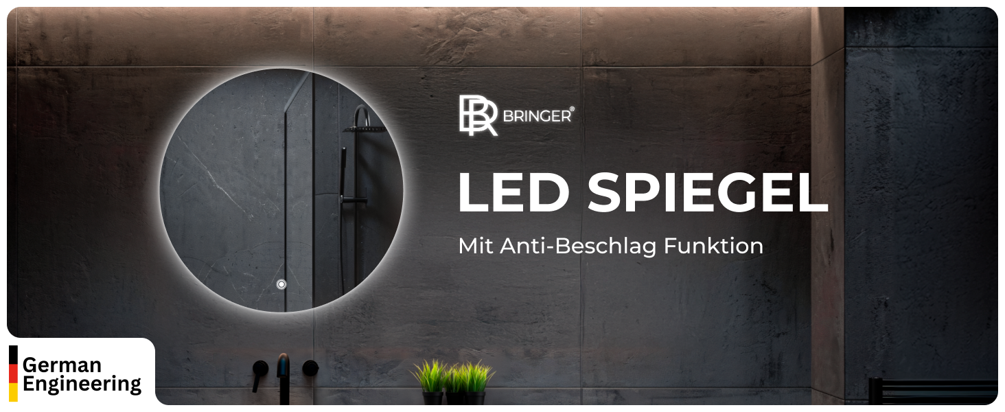 LED дзеркало для ванної кімнати BR Bringer, діаметр 80 см, з підсвічуванням, антизапарюванням, регулюванням яскравості, 3 кольори світла, сенсорне управління, пам'ять, модель BRRS201