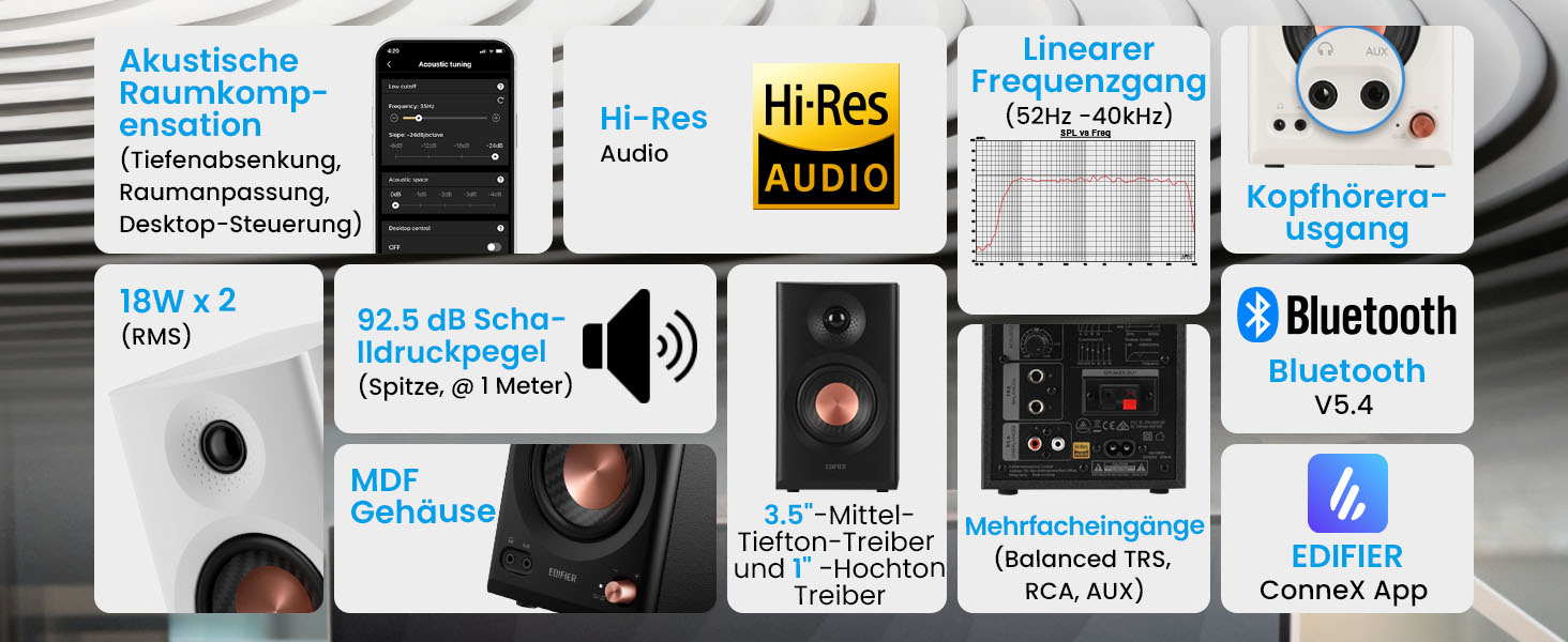 Edifier MR3 - Компактні студійні колонки 2.0, Hi-Res Audio, Bluetooth 5.4, RCA, AUX, керування через додаток, 2 x 18W, Чорний