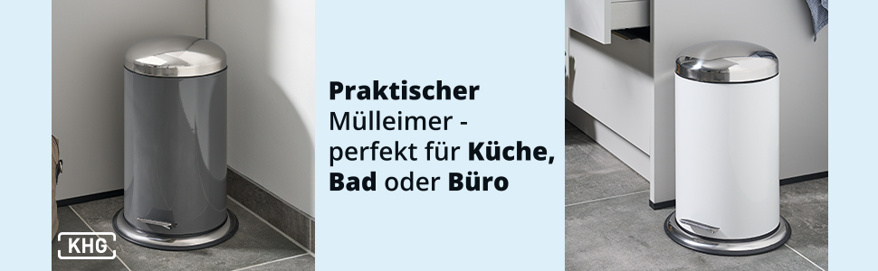 Відро для сміття KHG для кухні, ванної кімнати 12 л відро для косметики відро для сміття з педаллю з алюмінію в глянцевому сірому кольорі знімний внутрішній смітник, ідеально підходить для кухні, ванної кімнати, офісу