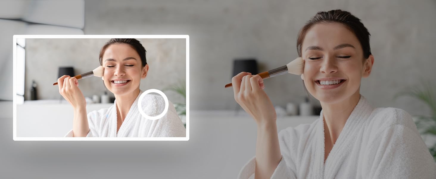 Дзеркало для ванної кімнати SONNI з підсвічуванням 80x60 см, 3 кольори світла, проти запотівання, LED, сенсорне управління, годинник, температура, 3x збільшення