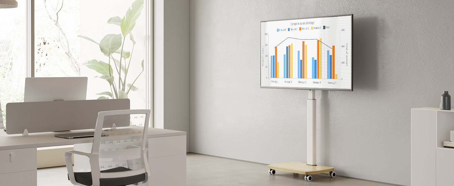 Підставка для телевізора мобільна з дерев'яною основою, поворотна, 19-42 дюйми, біла, до 20 кг, VESA 200x200 мм