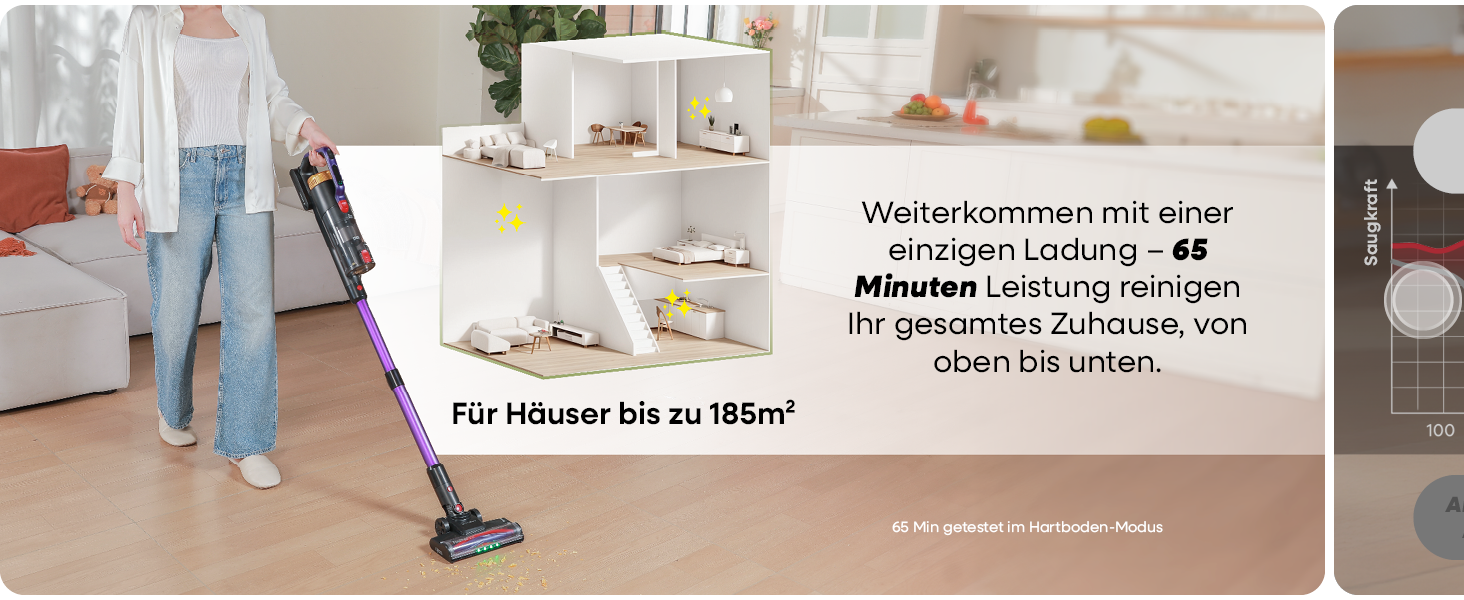 Бездротовий акумуляторний пилосос UNINELL HOME 48000Pa, 550W, 65 хвилин роботи, LED-дисплей, антизаплутувальна щітка, тиха робота, для килимів, твердих підлог та шерсті тварин (фіолетовий)