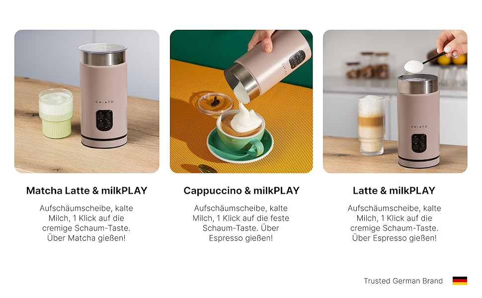 milkPLAY Пінороб електричний 4-в-1 для молока, кави та напоїв (Cream) - спінювач, підігрівач для лате, капучино, матча, какао