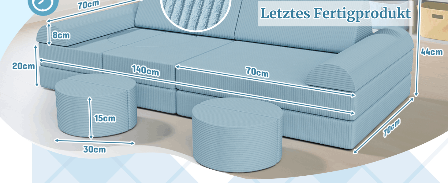 Дитяче ігрове диван-конструктор MAMIZO Cord, 15 елементів, блакитний. Модульний диван для гри та відпочинку, сертифікат Oeko-Tex