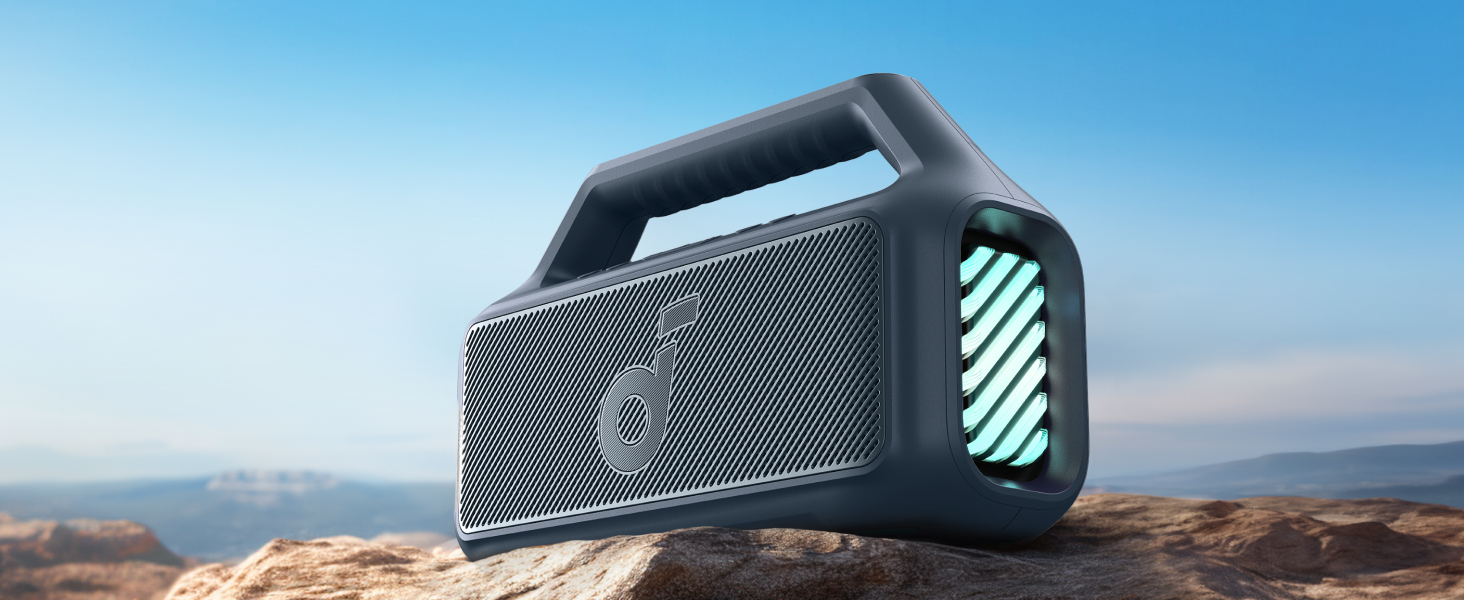 Soundcore Boom 2 - портативна Bluetooth колонка, 80W, сабвуфер, BassUp 2.0, 24h, IPX7, LED, USB-C, EQ, BT 5.3, для кемпінгу, пляжу, саду (блакитна)
