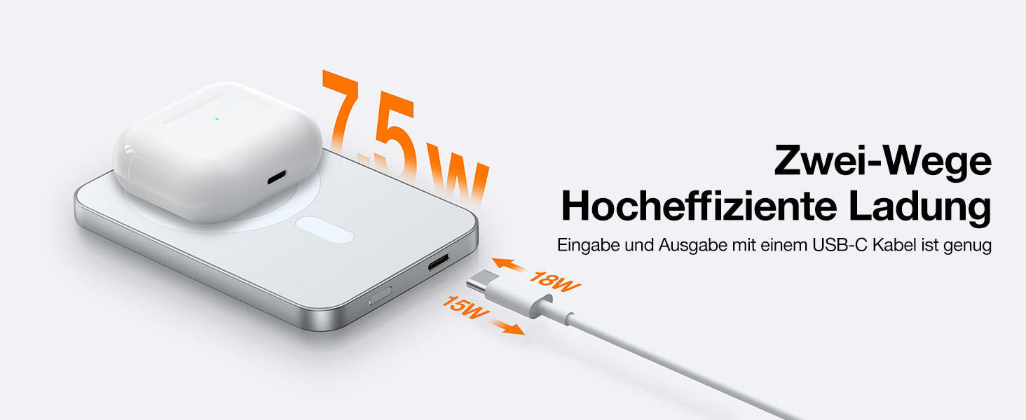 З кільцем 360 для iPhone 16-12 серії, USB C, білий, 5000mAh Magsafe