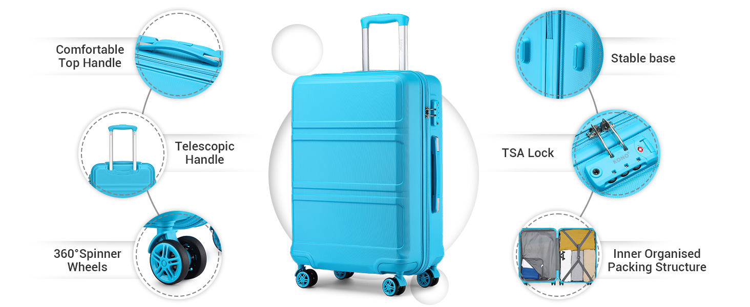 KONO Валіза-Тролей, 65 см, Блакитна - Валіза для подорожей