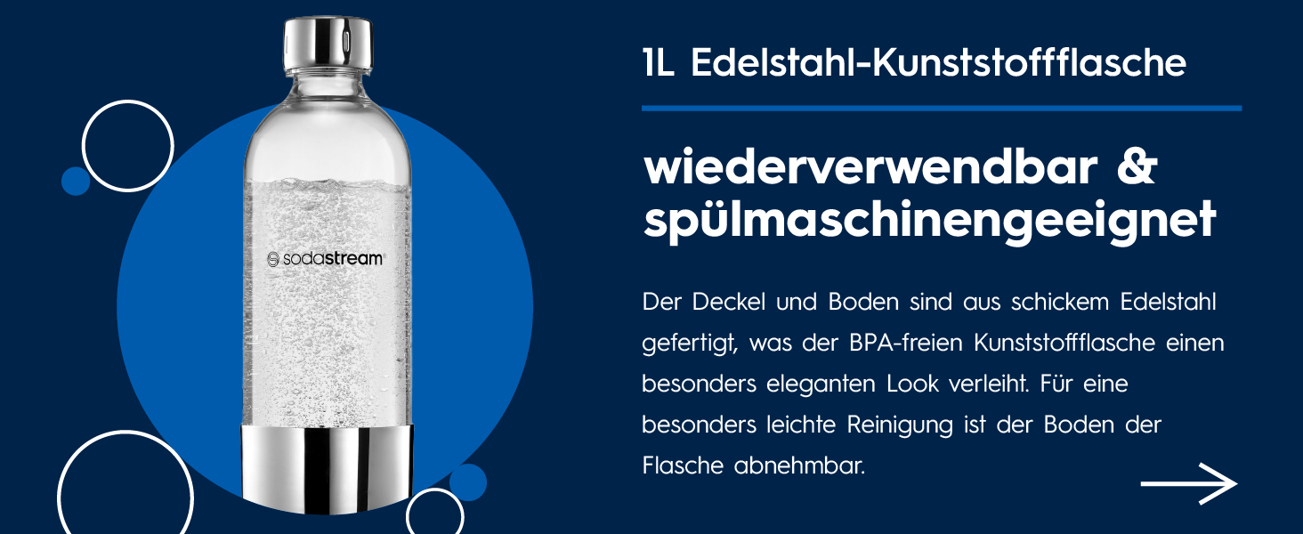 Сифон для газування води SodaStream ENSO з пляшкою 1л та циліндром CO2, сріблястий