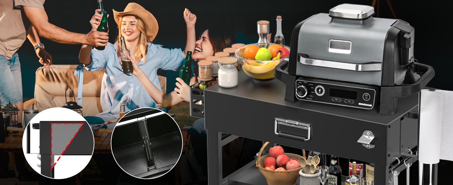 Мобільний гриль-візок для Ninja Woodfire, Weber, Blackstone, Nexgrill, Traeger та інших грилів, візок для гриля з колесами та тримачем для паперових рушників (86 см)