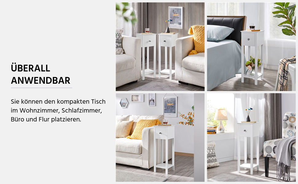 Нічний столик Yaheetech (2 шт.) з шухлядою та полицею, білий - для вітальні та спальні