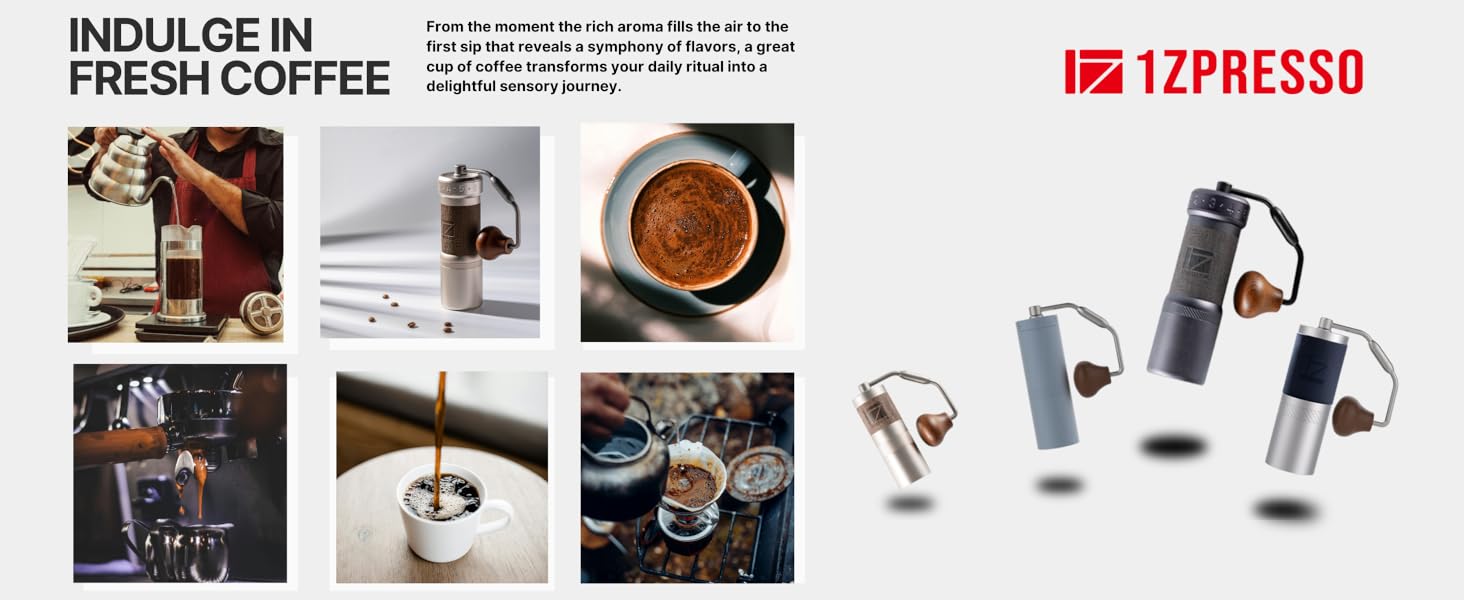 Кавомолка ручна 1Zpresso J-Ultra, сірий колір, конічні жорна, складний руків'я, магнітний контейнер 40г, регулювання помелу, швидка кавомолка для еспресо