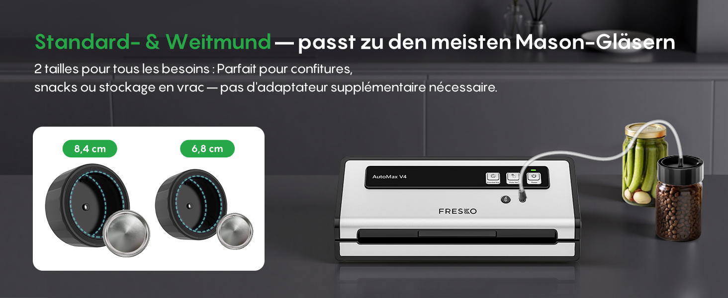 Вакууматор FRESKO Automax V2, автоматичний вакуумний пакувальник 140W з подвійним термозапечатуванням, режимами «Сухий/Вологий» та набором для консервації (чорний)