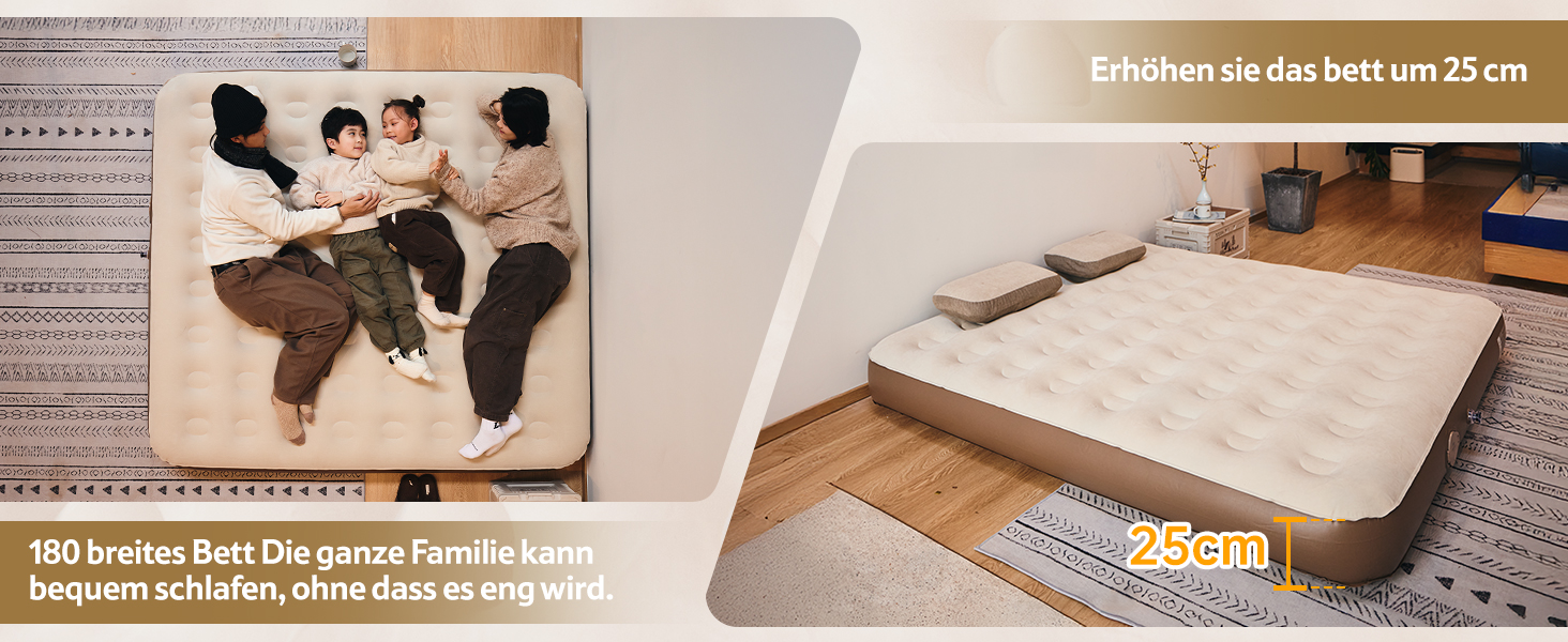 Надувна матрац Naturehike для 2 осіб з електричним насосом, 200x150x25 см. Самостійно надувна, преміум-якість, для кемпінгу та дому. Колір: коричневий.