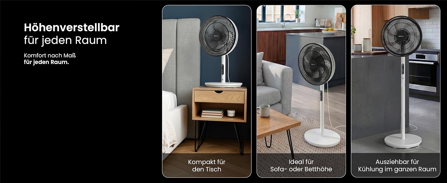 Вентилятор підлоговий Pro Breeze AirFlo Slim: 3 в 1, 70/100/130 см, 9 швидкостей, тихий, з пультом, таймером, для спальні та офісу (білий)